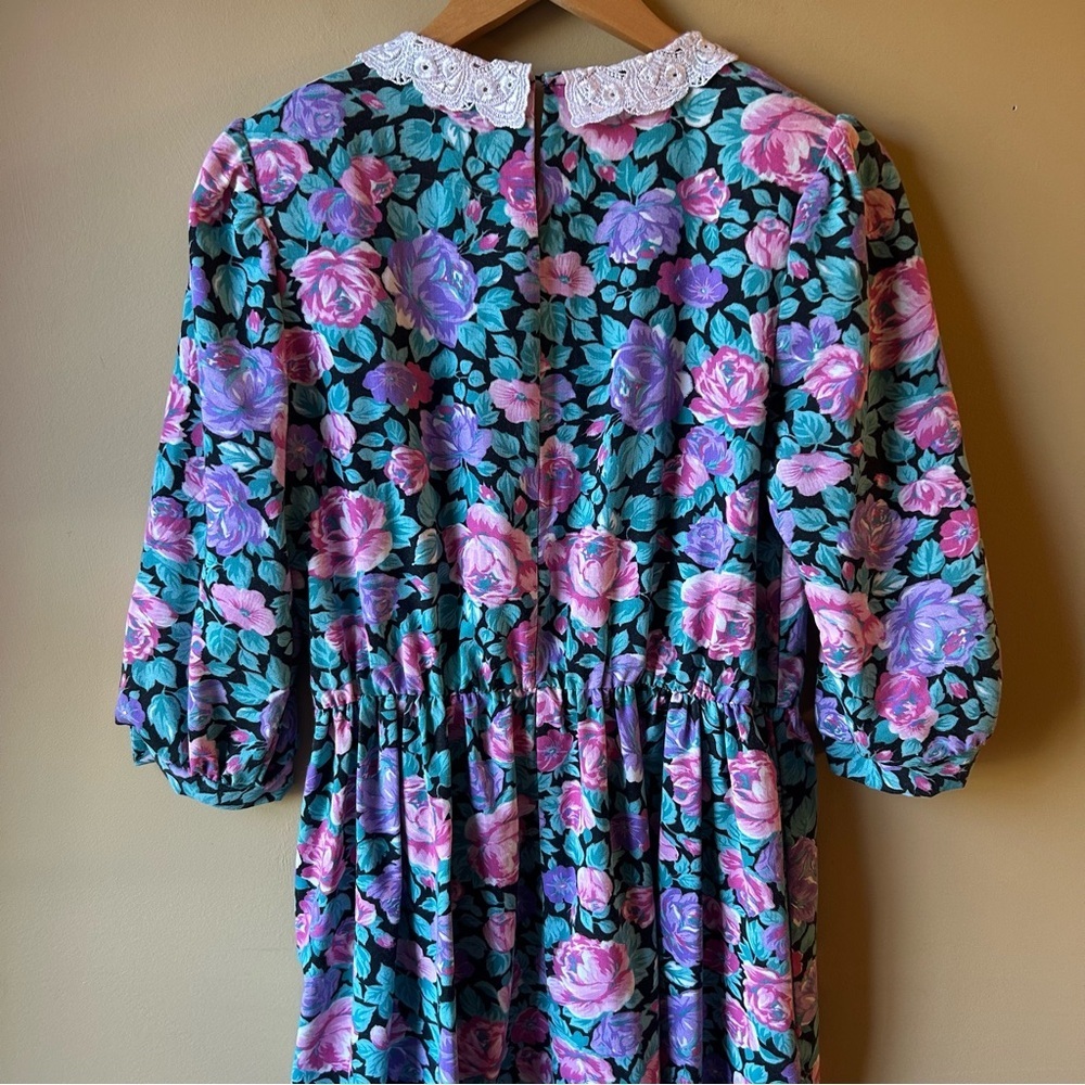 Vintage 80s Ellen Hart Floral Lace Women’s Dress Size 10P Cottagecore - Picture 9 of 12